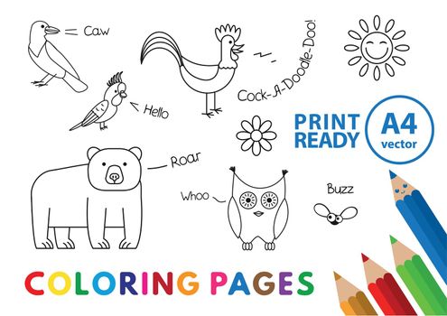 Funny animals coloring book. Vector coloring book pages for children education
