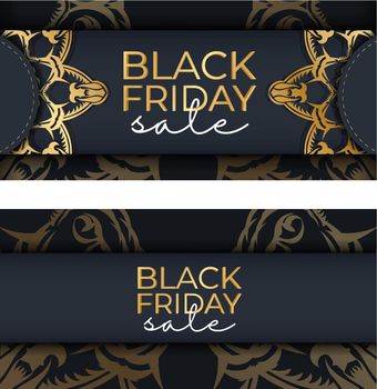 Festive poster for black friday dark blue with luxurious golden ornament