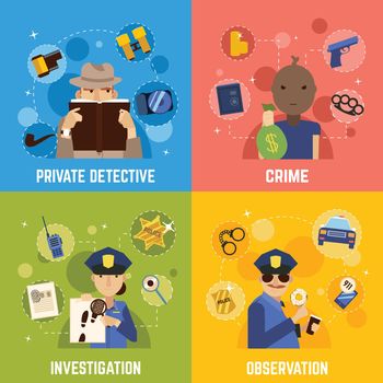 Private Detective Concept Icons Set