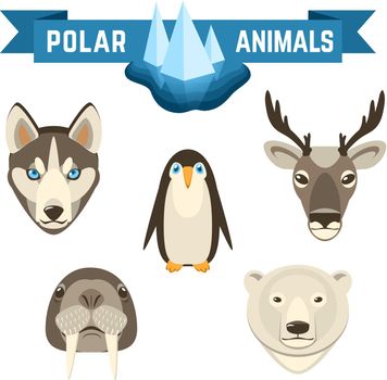 Polar animals decorative icons set with pinguin deer walrus white bear isolated vector illustration