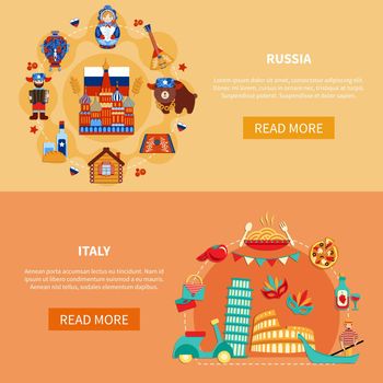 Russia Italy Touristic Banners