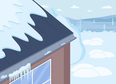 Wintertime house roof flat color vector illustration