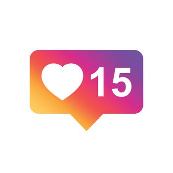 Like, comment, follower icon. Flat vector illustration with heart on gradient background.