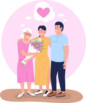 Smiling family embracing each other 2D vector isolated illustration