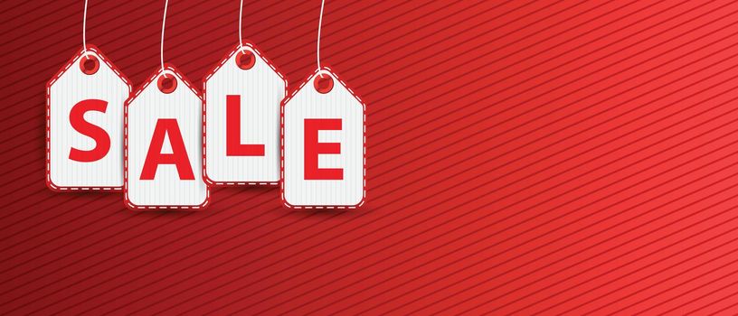 Sale hanging price tag pictogram icon. Pictogram for business, marketing, internet concept on red background. Trendy modern vector symbol for web site design.