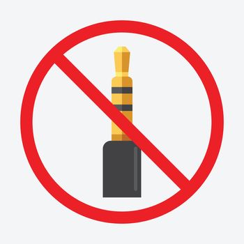 Audio jack 3.5mm in ban sign. Icon vector illustration.