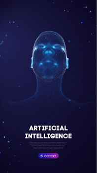 Ai digital brain. Artificial intelligence woman. Human head robot digital technology background.