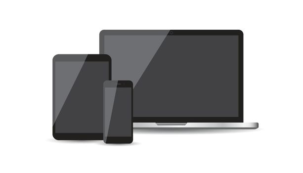 Realistic device flat Icons: smartphone, tablet, laptop. Vector illustration on white background