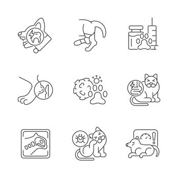 Pet physical injuries linear icons set