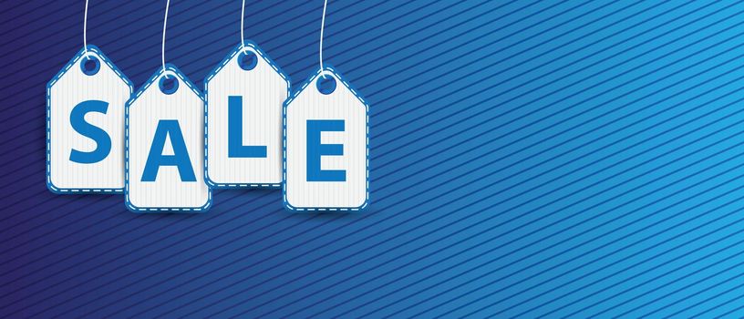 Sale hanging price tag pictogram icon. Pictogram for business, marketing, internet concept on blue background. Trendy modern vector symbol for web site design.