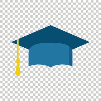 Graduation cap flat design icon. Finish education symbol. Graduation day celebration element. Vector illustration on isolated background.