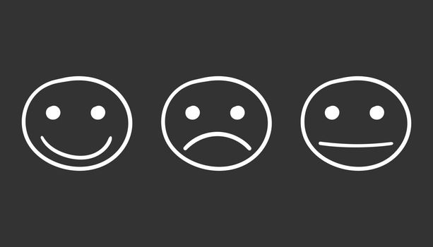 Hand drawn smiley icon. Emotion face vector illustration in flat style on black background.
