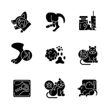 Pet physical injuries black glyph icons set on white space