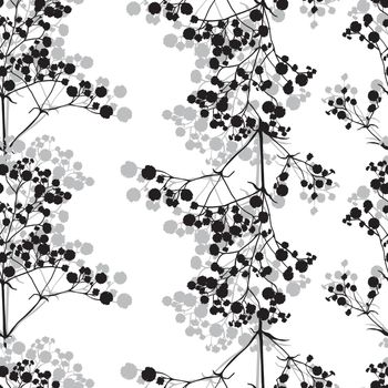 Seamless background with branches of beautiful hand-drawn silhouette gypsophila