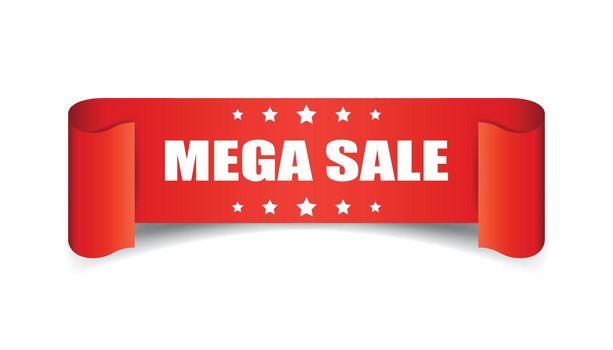 Mega sale ribbon vector icon. Discount sticker label on white background.