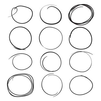 Set of the hand drawn scribble circles. Vector element. Illustration on white background.