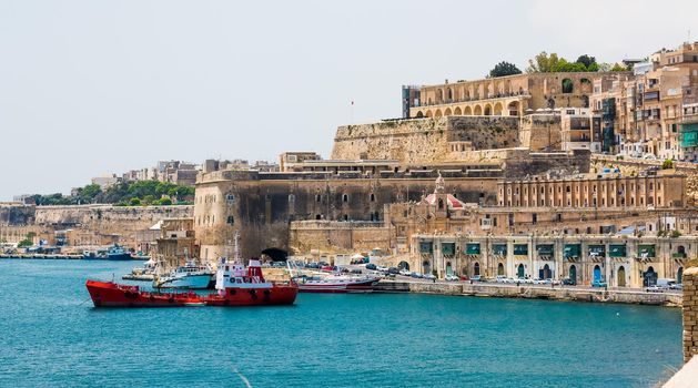 ship in the ocean bay near Valletta in Malta