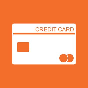 Credit card icon. Banking card vector illustration in flat style on orange background.