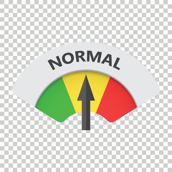 Normal level risk gauge vector icon. Normal fuel illustration on isolated background.