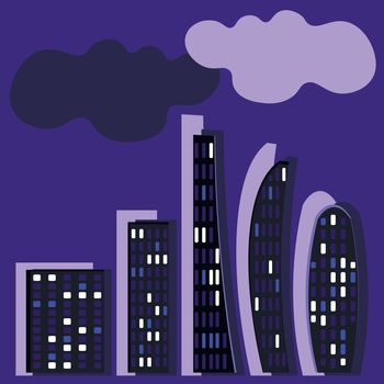 a stylized night city - graphics. Megalopolis, modern architecture. Design elements