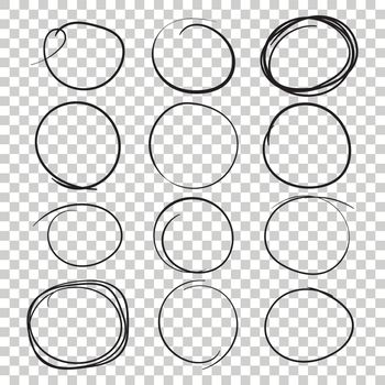 Set of the hand drawn scribble circles. Vector element. Illustration on isolated background.