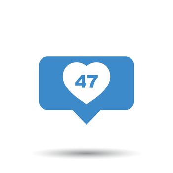 Like, comment, follower icon. Blue flat vector illustration with heart on white background.