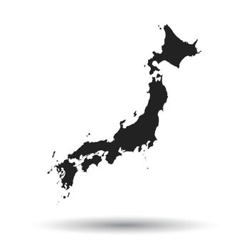 Japan map icon. Flat vector illustration. Japan sign symbol with shadow on white background.