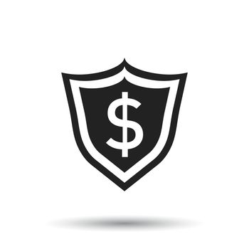 Shield with dollar money. Protection money vector icon on white background.