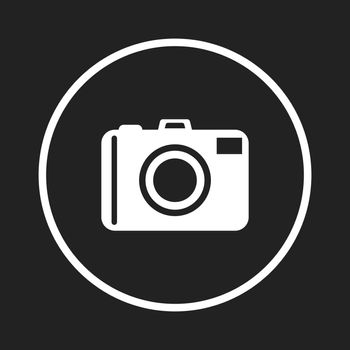 Camera icon logo on black background. Flat vector illustration.