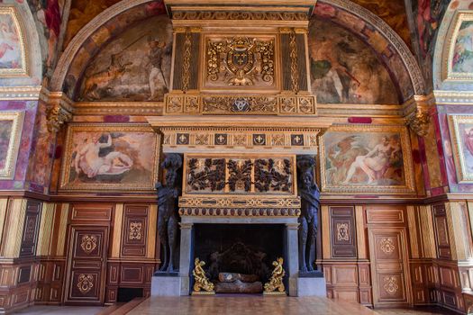 interiors and details of castle of Fontainebleau, France