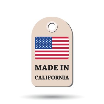 Hang tag made in California with flag. Vector illustration on white background.