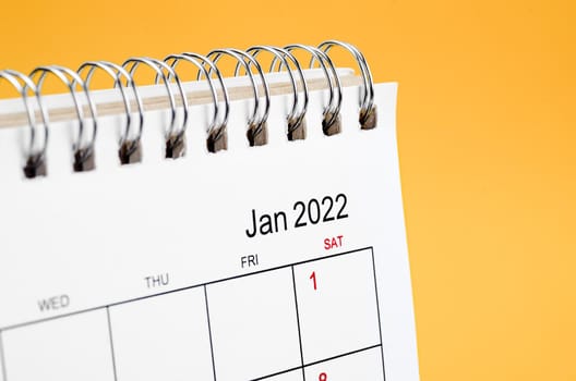 Close up the January 2022 desk calendar.