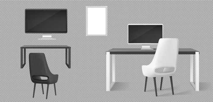 Office furniture, desk, chairs and monitors