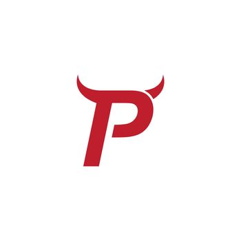 P initial letter with devil horn
