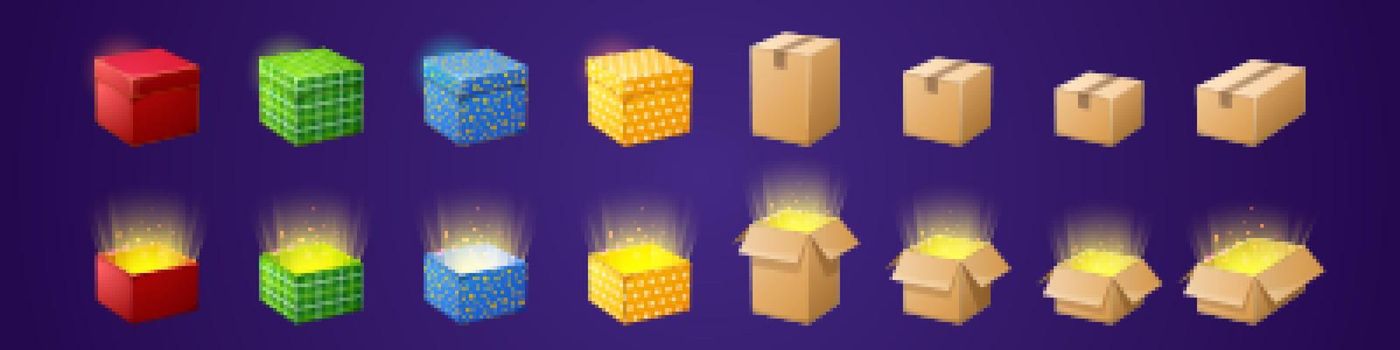 Gift and cardboard boxes for game gui design