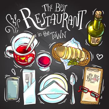 Beautiful hand drawn illustration restaurant food top view