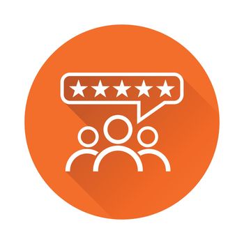 Customer reviews, rating, user feedback concept vector icon. Flat illustration on orange background with long shadow.