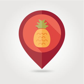 Pineapple flat pin map icon. Tropical fruit