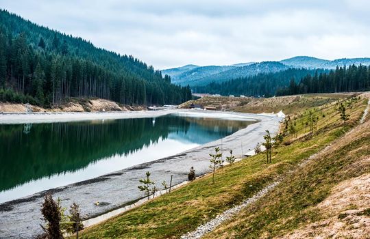 lake and new relaxation building in Bukovel