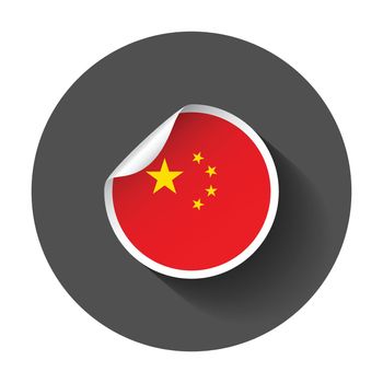 China sticker with flag. Vector illustration with long shadow.