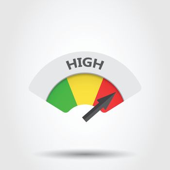 High level risk gauge vector icon. High fuel illustration on gray background.