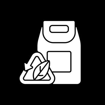 Biodegradable packaging dark mode glyph icon