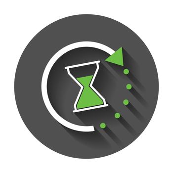 Time icon. Flat vector illustration with hourglass with long shadow.