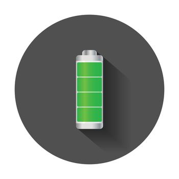 Full level battery charge level indicator. Vector illustration with long shadow.