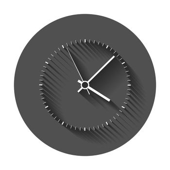 Clock icon vector illustration. Office clock with long shadow.