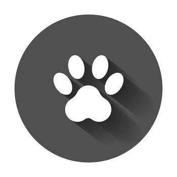 Paw print icon vector illustration. Dog, cat, bear paw symbol flat pictogram with long shadow.