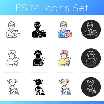 Aging process icons set