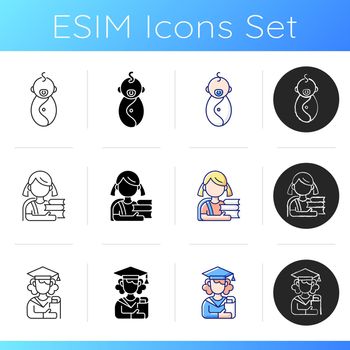 Aging process icons set