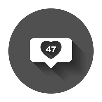 Like, comment, follower icon. Flat vector illustration with heart with long shadow.