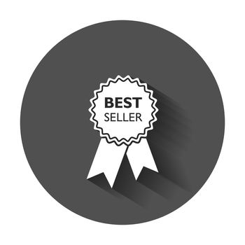 Best seller ribbon icon. Medal vector illustration in flat style with long shadow.